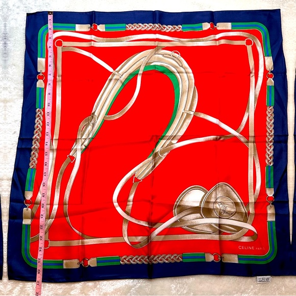 EUC Celine Silk Scarf in Red, Blue, Green, and Silver-Bronze - Picture 11 of 14